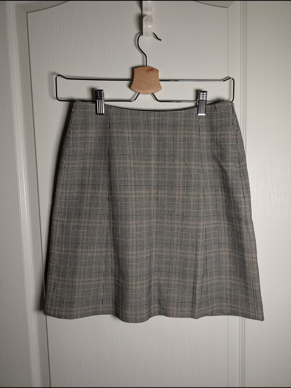 Aritzia Plaid A-Line Skirt in Gray and Tan